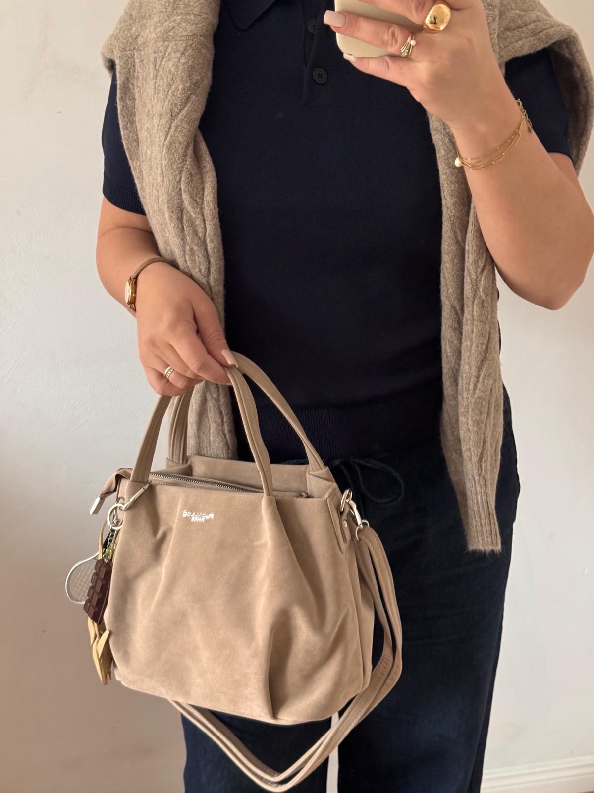 Torebka kuferek taupe eco zamsz piesek - obrazek 3