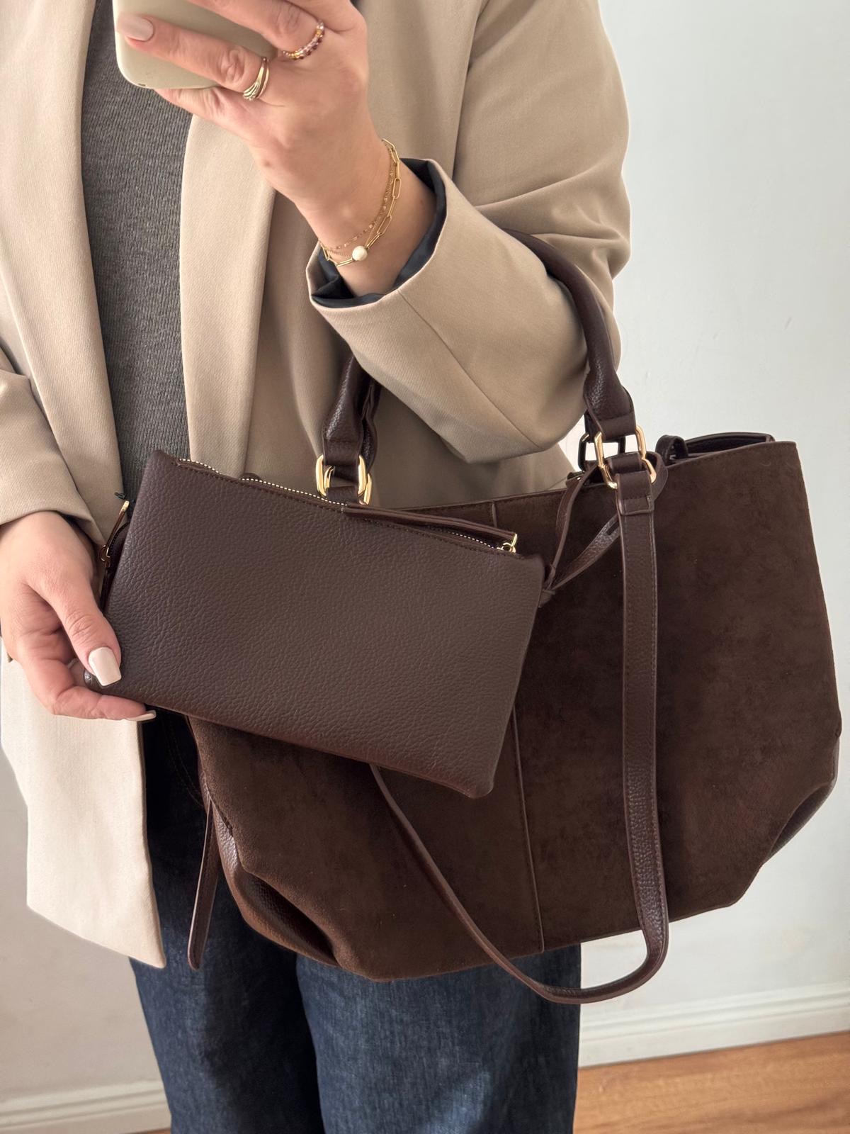 Torebka shopper Gallantry 2w1 brązowa - obrazek 7