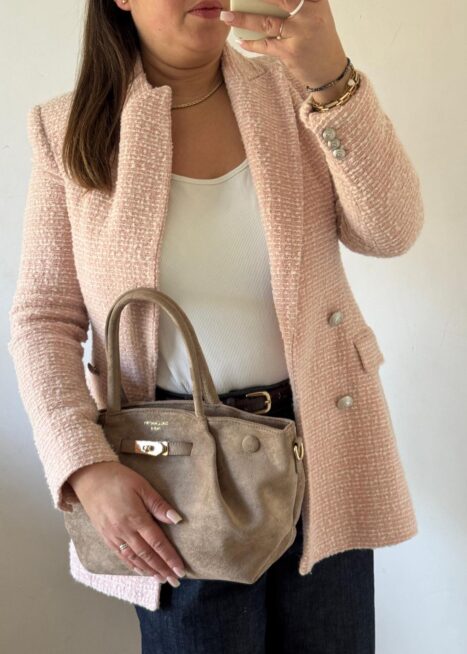 Torebka kuferek beżowa eco zamsz mini