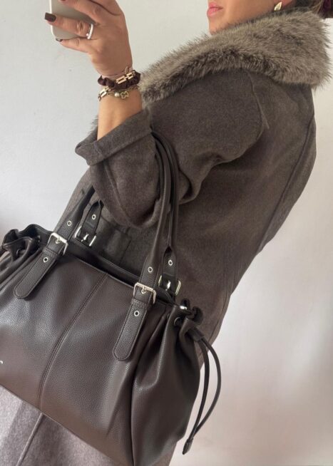 Torebka shopper A4 eco skóra brown brązowa Flora&co