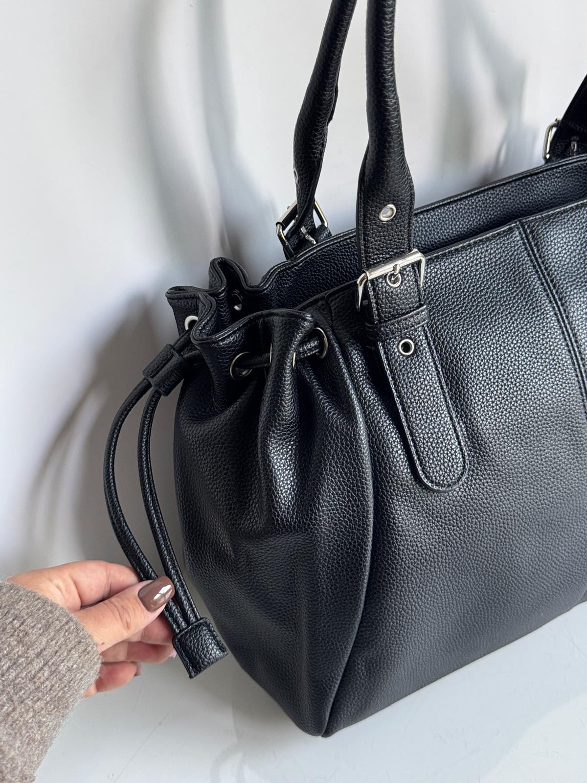 Torebka shopper A4 eco skóra czarna black Flora&co - obrazek 4