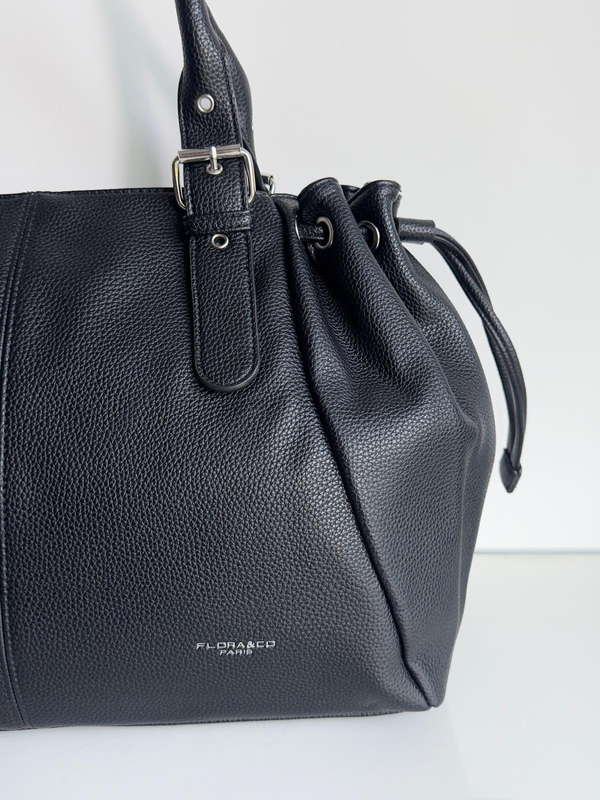 Torebka shopper A4 eco skóra czarna black Flora&co - obrazek 6