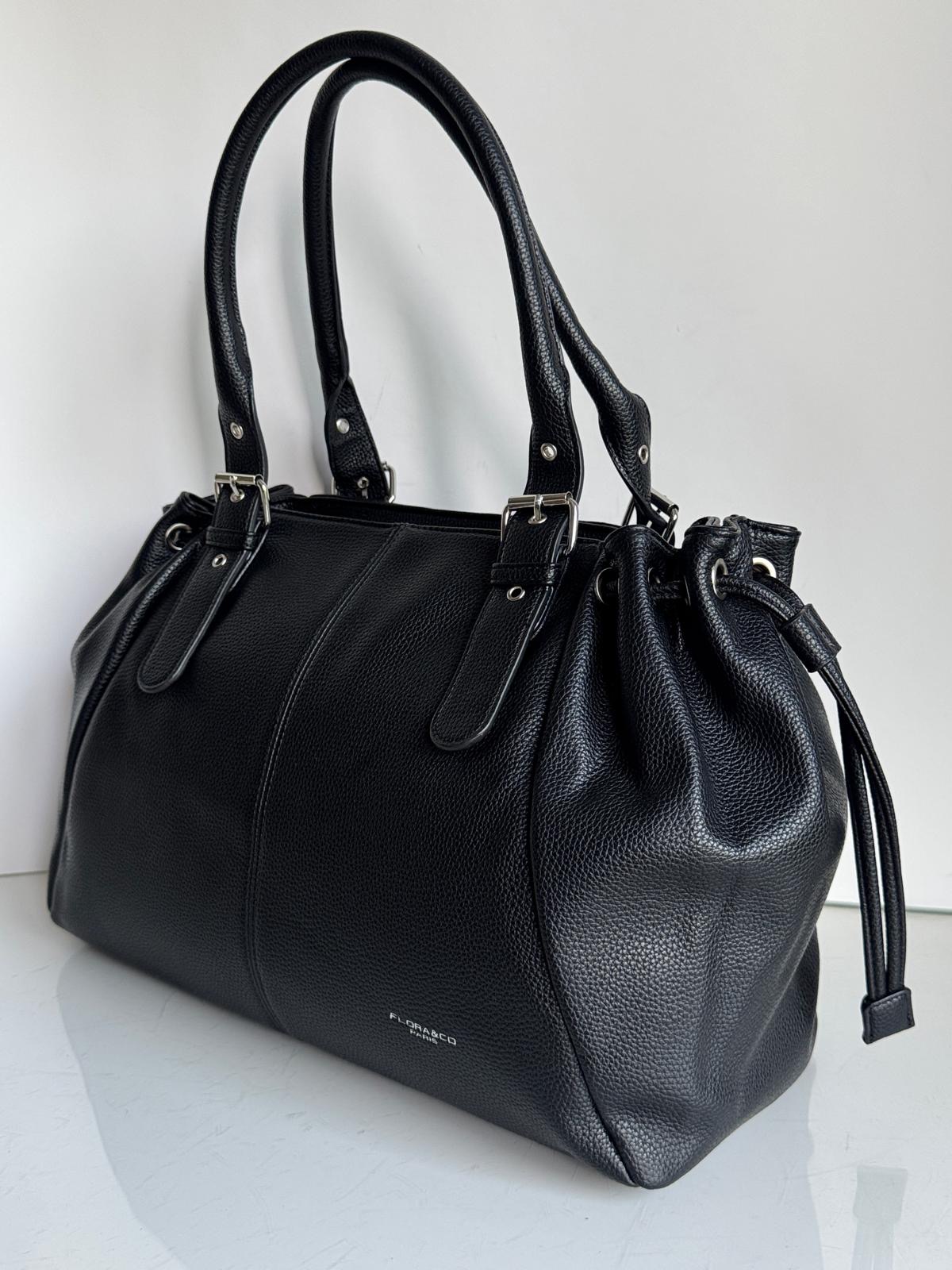 Torebka shopper A4 eco skóra czarna black Flora&co - obrazek 3